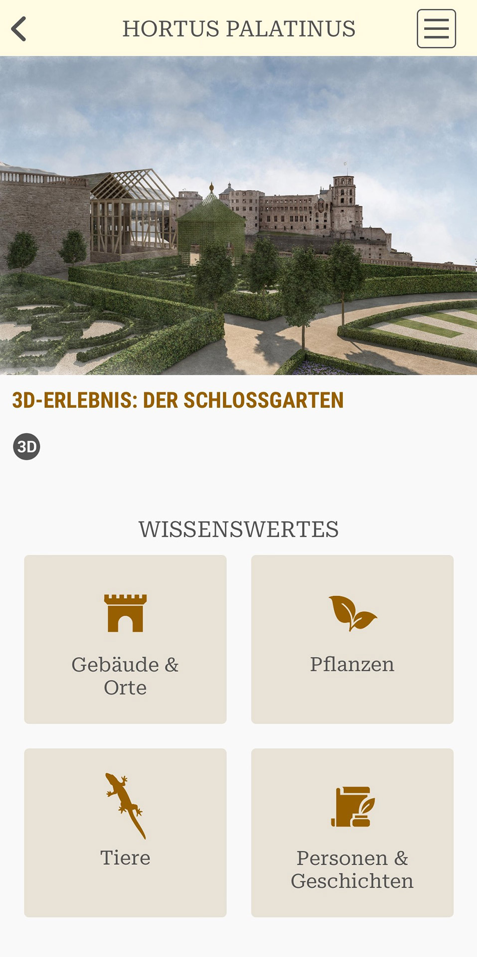 Smartphone Screenshot, oben mit Ansicht der virtuellen Rekonstruktion, unten mehrere Buttons