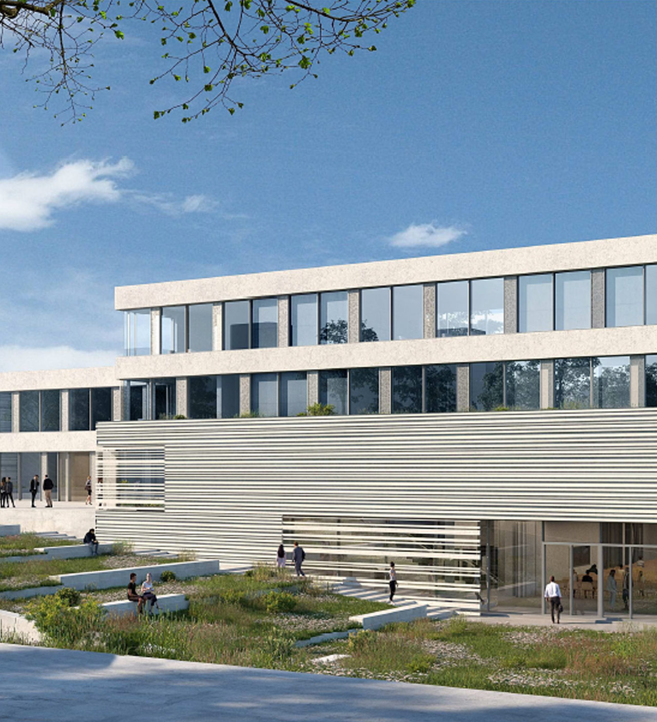 Visualisierung des modernen Hörsaal  und Seminargebäudes der Universität Konstanz mit klarer Fassadengliederung.